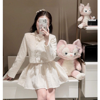  Set đồ nữ tiểu thư sang chảnh áo khoác dạ kiểu cổ lệch dáng ngắn dài tay phối chân váy xòe ngắn thiết kế thu đông LONA 