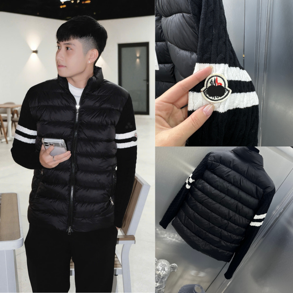 Áo Khoác Trần Bông Nam Mon Clo Phối Vạch Tay Trắng Siêu Đẹp - Áo Khoác Phao Mon 2100000
