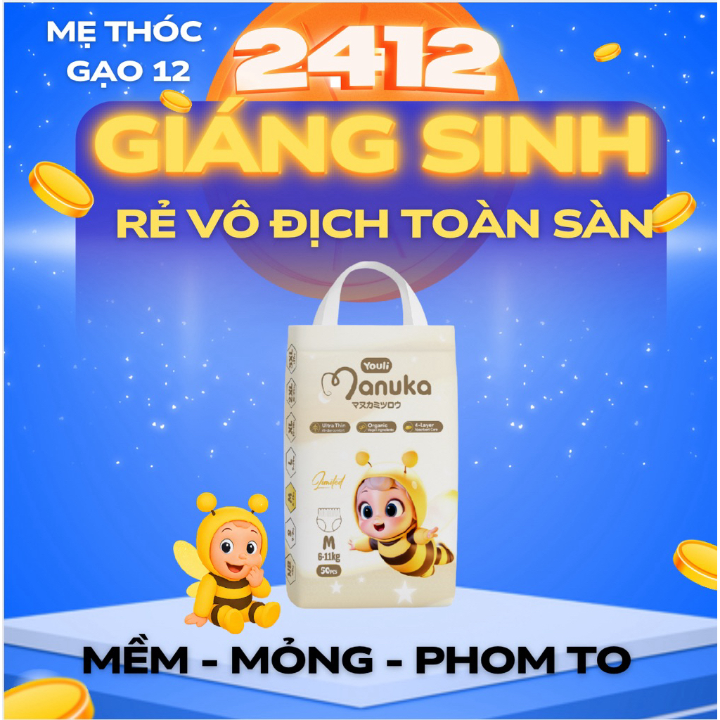 Bỉm Manuka Limited Chính Hãng | Bỉm Quần/Bỉm Dán NB–3XL | Siêu Thoáng – Thấm Hút Tốt – Mềm Mại