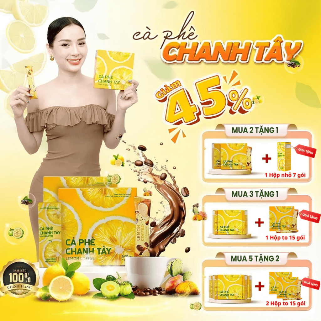 Combo Sỉ Chính Hãng (2–10 Hộp) - Cà Phê Chanh Tây | Lemon Coffee Hộp 15 Gói - Jolie Coffee