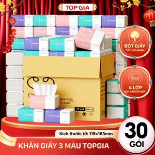 Thùng 30 Gói - Giấy Ăn Rút Top Gia 3 Màu Cao Cấp 4 Lớp Dày Dặn Mềm Mịn - Janpan Mart 