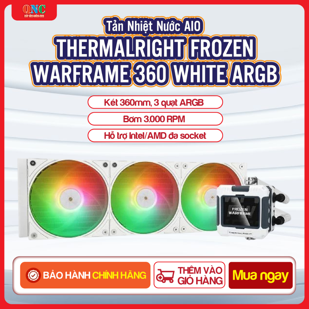 Tản Nhiệt Nước AIO Thermalright Frozen Warframe 360 White ARGB–Két 360mm, 3 Quạt ARGB, Màn Hình LCD