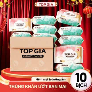  Thùng 10 Bịch Khăn ướt Top Gia Ban Mai 80 tờ Để Bàn Mềm Mại Không Mùi Không Parabens 