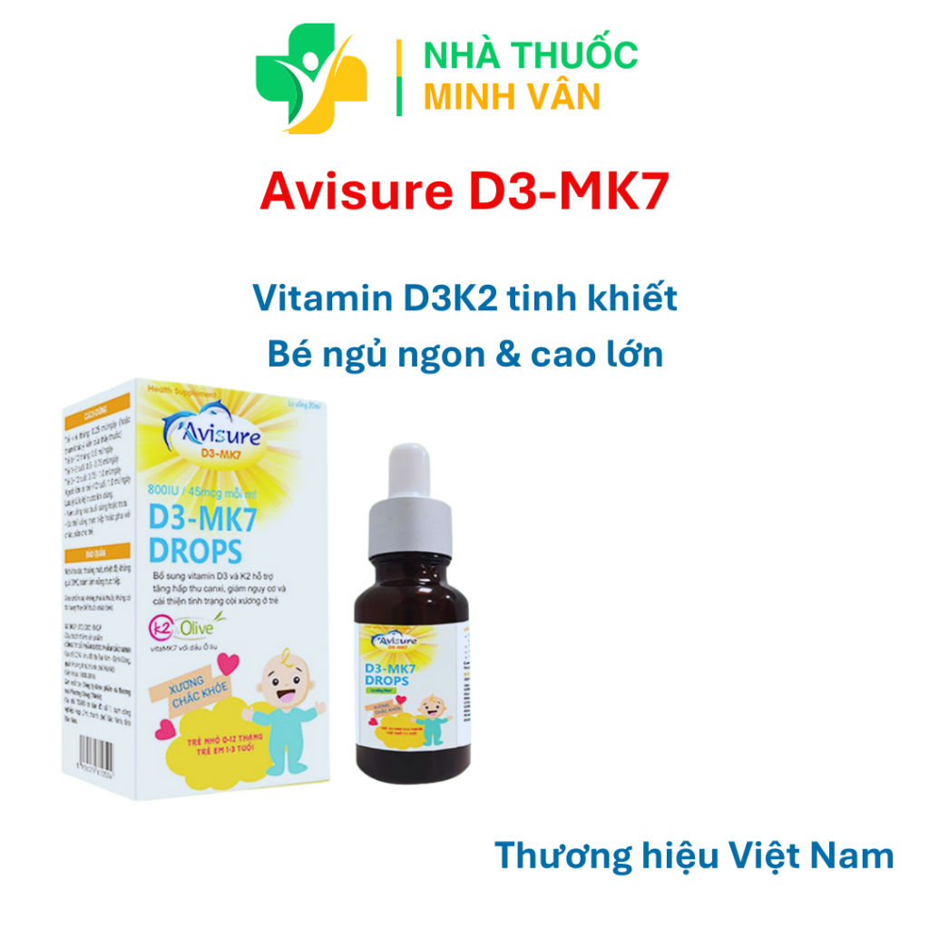 Vitamin D3 K2 Tinh Khiết Italia Avisure D3MK7 Hấp Thụ Canxi Tăng Chiều Cao Hiệu Quả Cho Bé