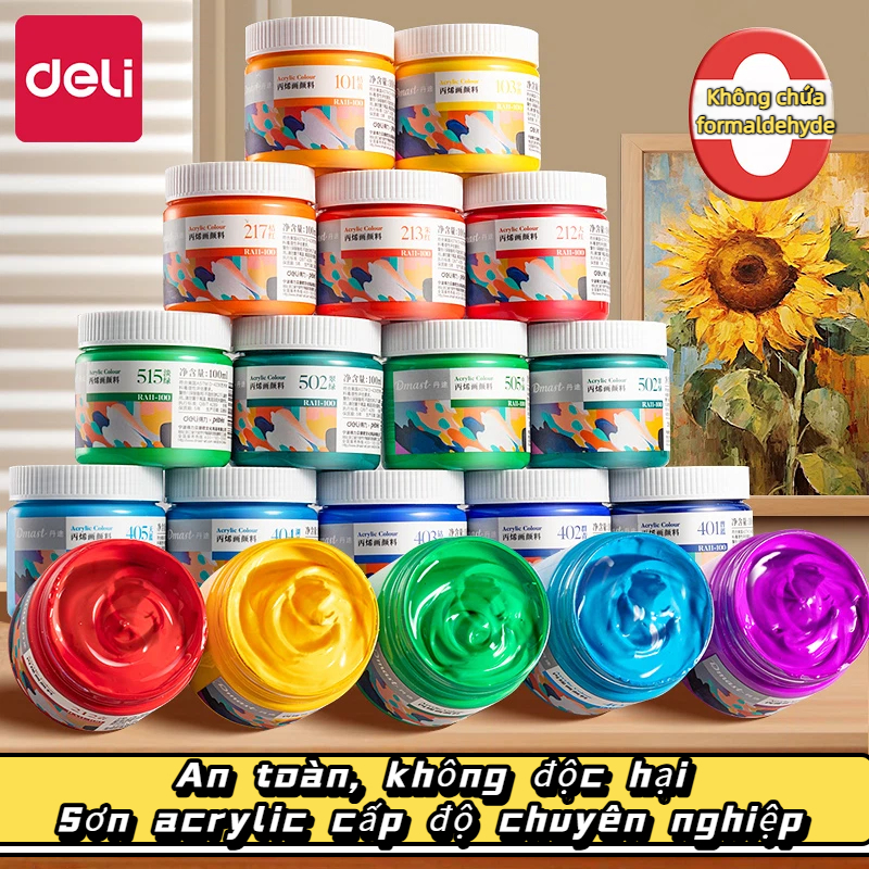 Hũ 100ML Màu Acrylic Dmast Deli Cao Cấp, Độ Phủ Cao, Màu Đậm Mịn, Vẽ & Custom Chuyên Nghiệp