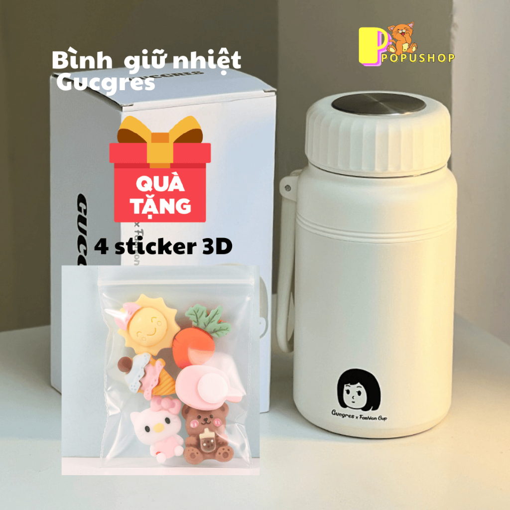 [TẶNG STICKER 3D Bình giữ nhiệt Gucgres inox 316 dung tích 1 lít miệng rộng giữ nhiệt 12h, bình nước