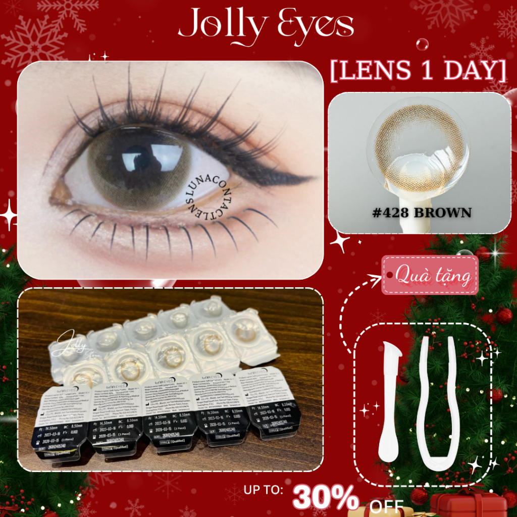 [1 DAY] Lens Kính áp tròng 428 Brown Lens 1 ngày giãn vừa 14.2mm JOLLY EYES