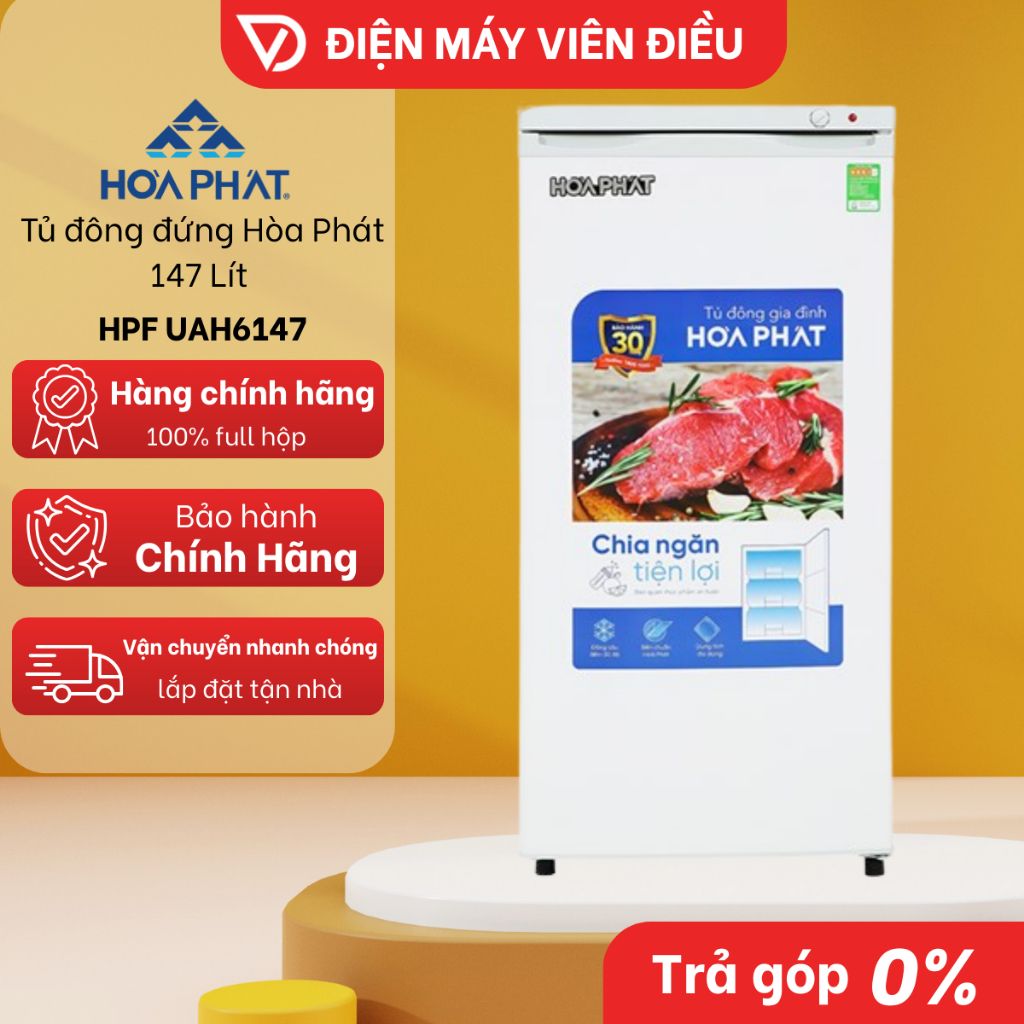 [FREESHIP NGHỆ AN] Tủ đông đứng Hòa Phát 147 lít HPF UAH6147 tiết kiệm điện làm lạnh nhanh
