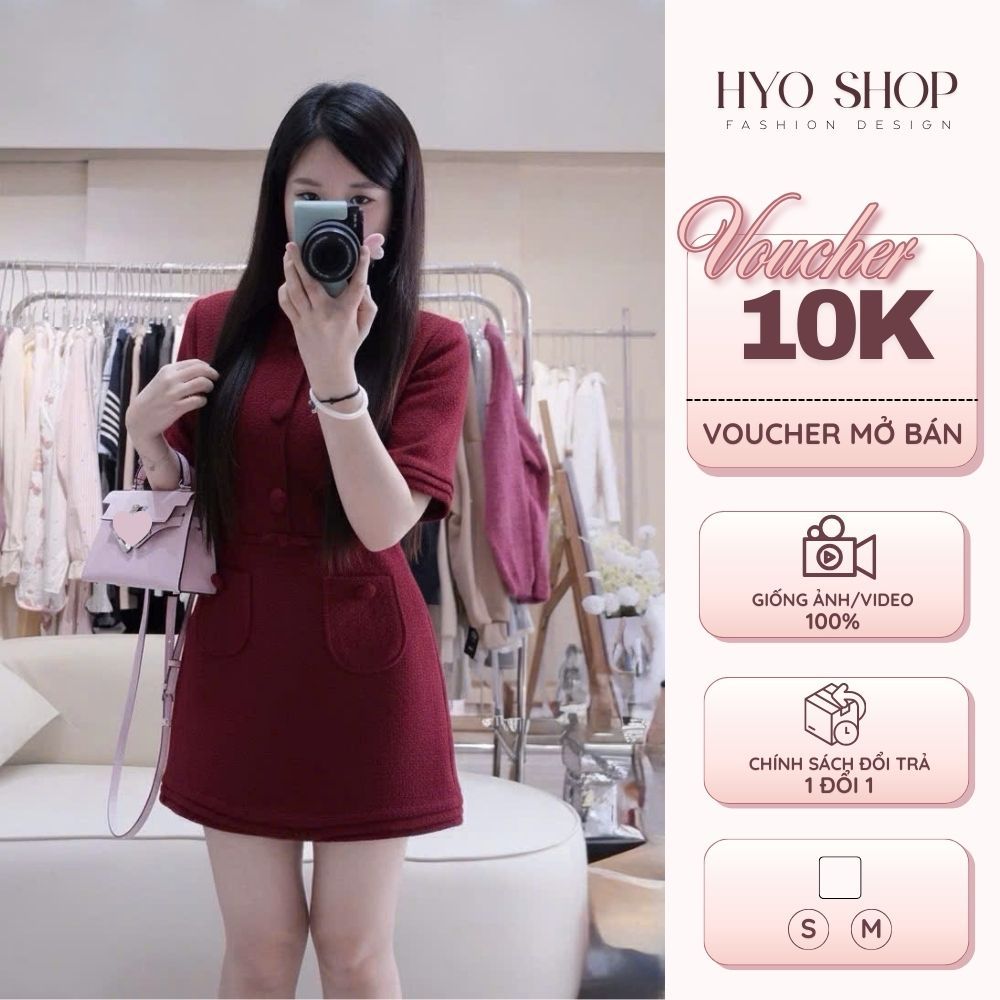 Đầm dạ nữ tay lỡ cổ sen bèo có độn vai, váy chiết eo dày dặn tiểu thư mặc Noel, tiệc - HYO SHOP