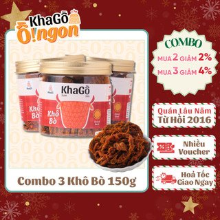  Combo 3 Loại Khô Bò hộp 150g  Khô bò sợi Khô bò miếng mềm  cay - ít cay | KHA GỒ 