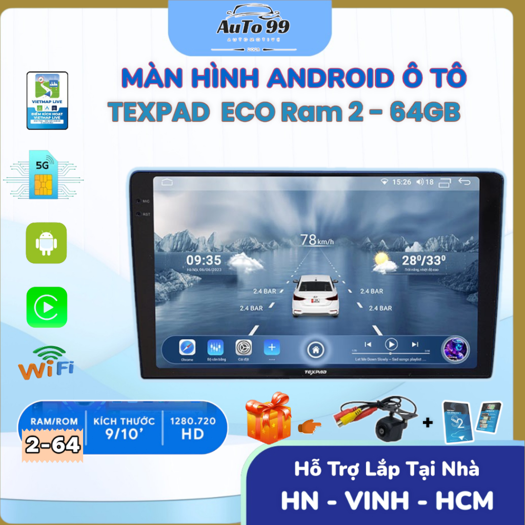 Màn hình Android ô tô TexPad ECO TX24 và TX24 Camera 360( Ram 2-64GB và Ram 4-64GB) ALL NEW 2025. CH