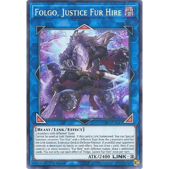 Thẻ Bài YuGiOh Mã SOFU-EN047 - Folgo, Justice Fur Hire - Link Monster - Super Rare