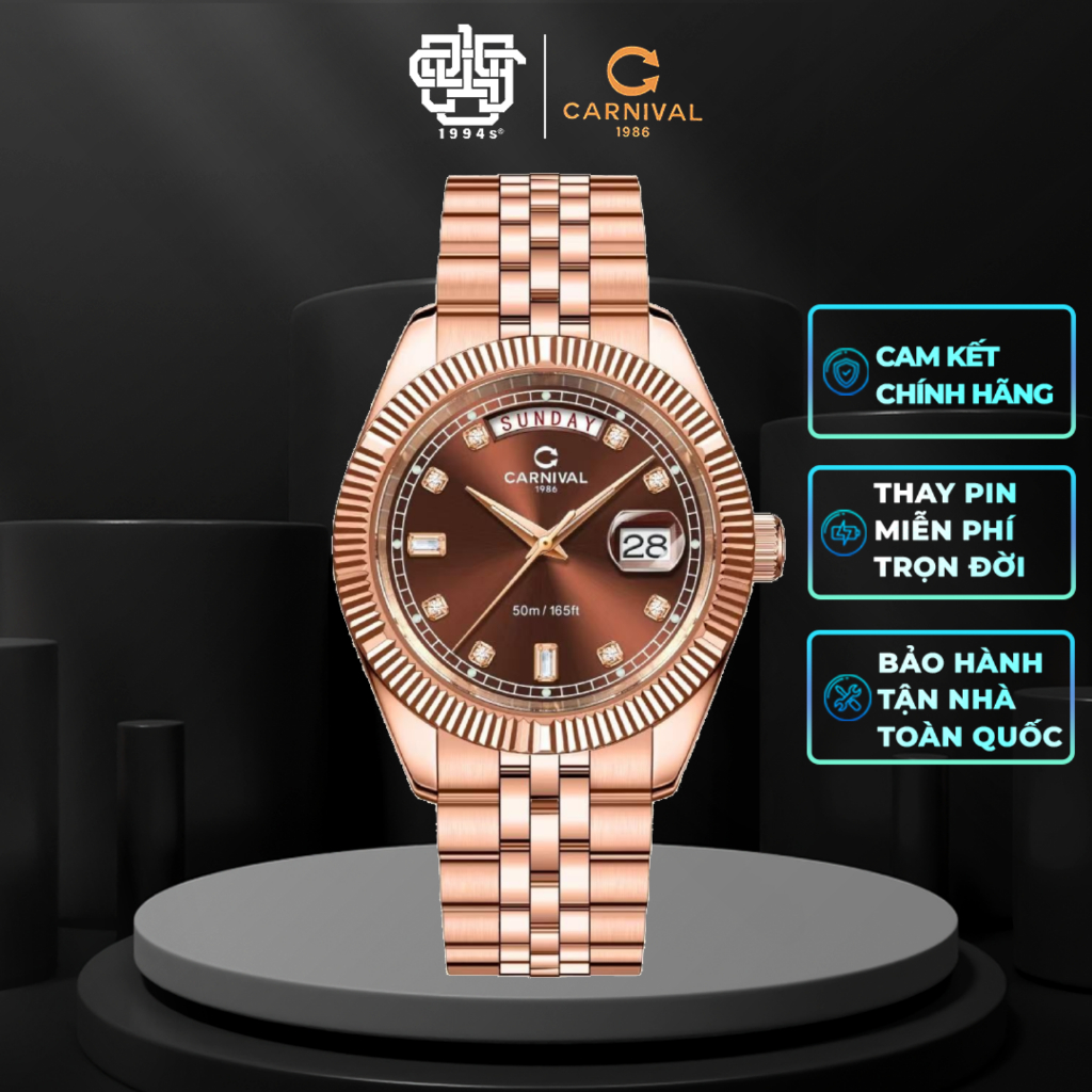 Đồng Hồ Nam CARNIVAL 8190G-VH-N Quartz Thanh Lịch Hàng Chính Hãng