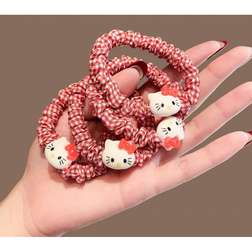 Cột tóc Hello Kitty Caro đỏ, Caro hồng | GÓC NHÀ BÚN