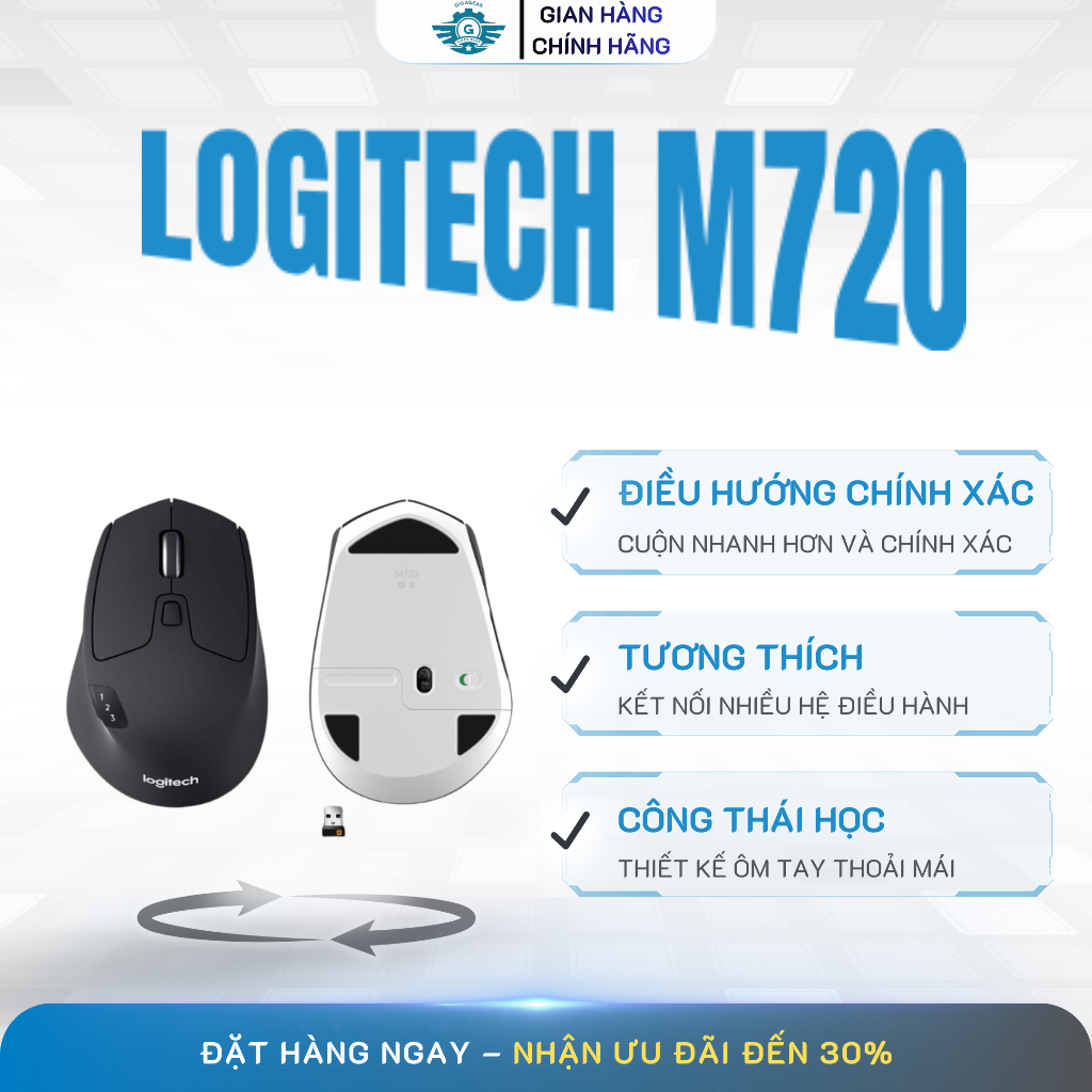 [🔰Chính Hãng] Chuột Không Dây Logitech M720 Triathlon – Multi-Device, Công Thái Học, Đa Tác Vụ, Bền