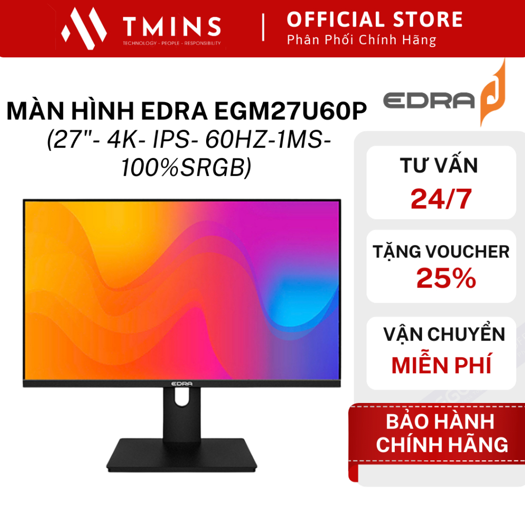 Màn hình EDRA EGM27U60P (27.0 inch - 4K - IPS - 60Hz - 1ms - 100%sRGB) - Hàng chính hãng.