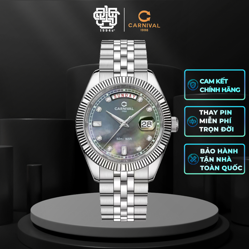 Đồng Hồ Nam CARNIVAL 8190G-VT-DK Quartz Thanh Lịch Hàng Chính Hãng