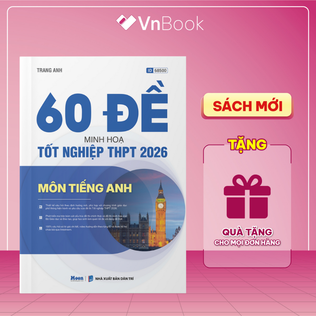 Sách 60 Đề minh họa môn Tiếng Anh cô Trang Anh, luyện đề thi tốt nghiệp THPT 2026 | VnBook