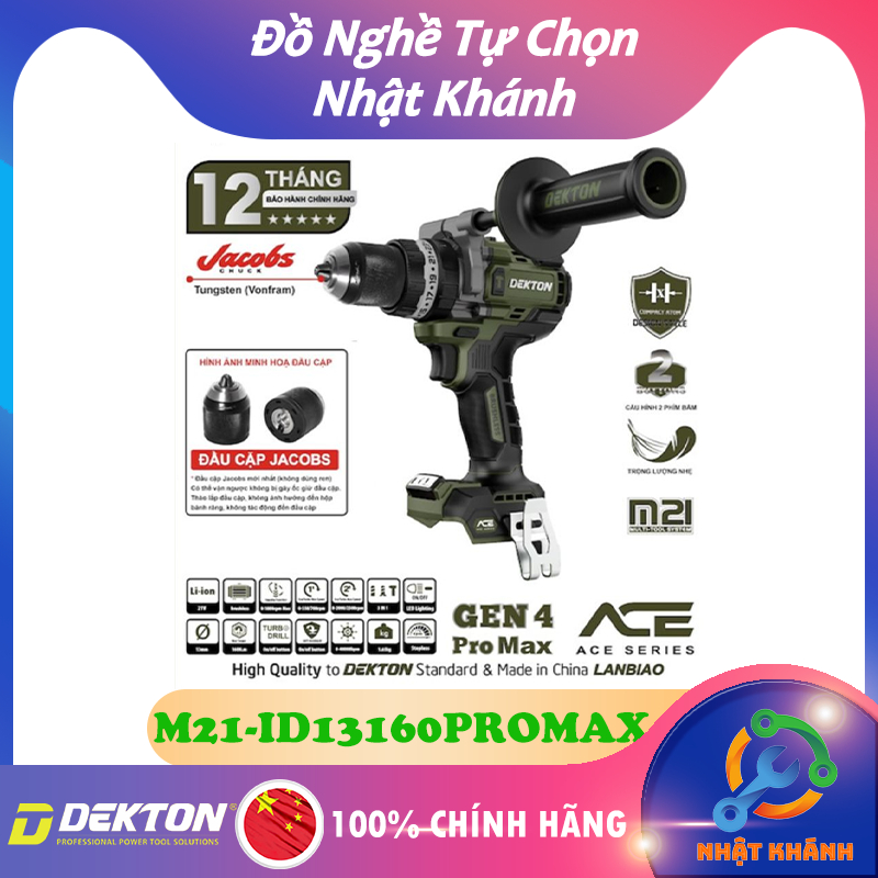 Máy Khoan Động Lực 13mm/160Nm Dùng Pin 21V DEKTON M21-ID13160PROMAX [Bảo hành chính hãng 12 tháng]