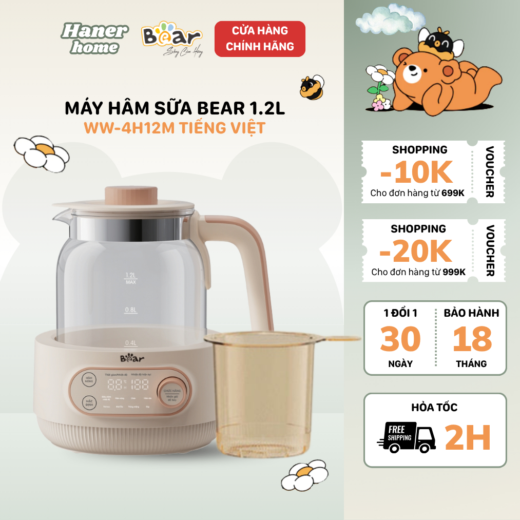 Máy Đun Nước Pha Sữa Bear 1.2L Hâm Sữa Giữ Nhiệt Cho Mẹ Máy Pha Sữa Cho Bé Phiên Bản Mới WW-4H12M