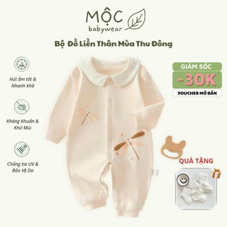  Bộ liền thân bé gái nỉ bông nhẹ mùa thu đông Bodysuit chất Cotton cao cấp họa tiết basic cho bé gái A27-Mộc Babywear 