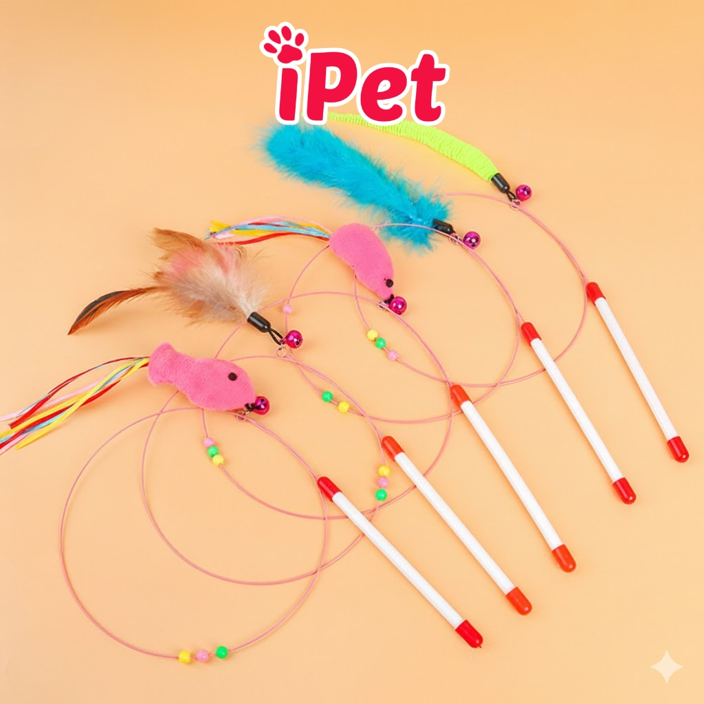 Đồ Chơi Cần Câu Dây Thép, Đồ Chơi Cho Mèo Trêu Mèo Có Lông Vũ - iPet Shop