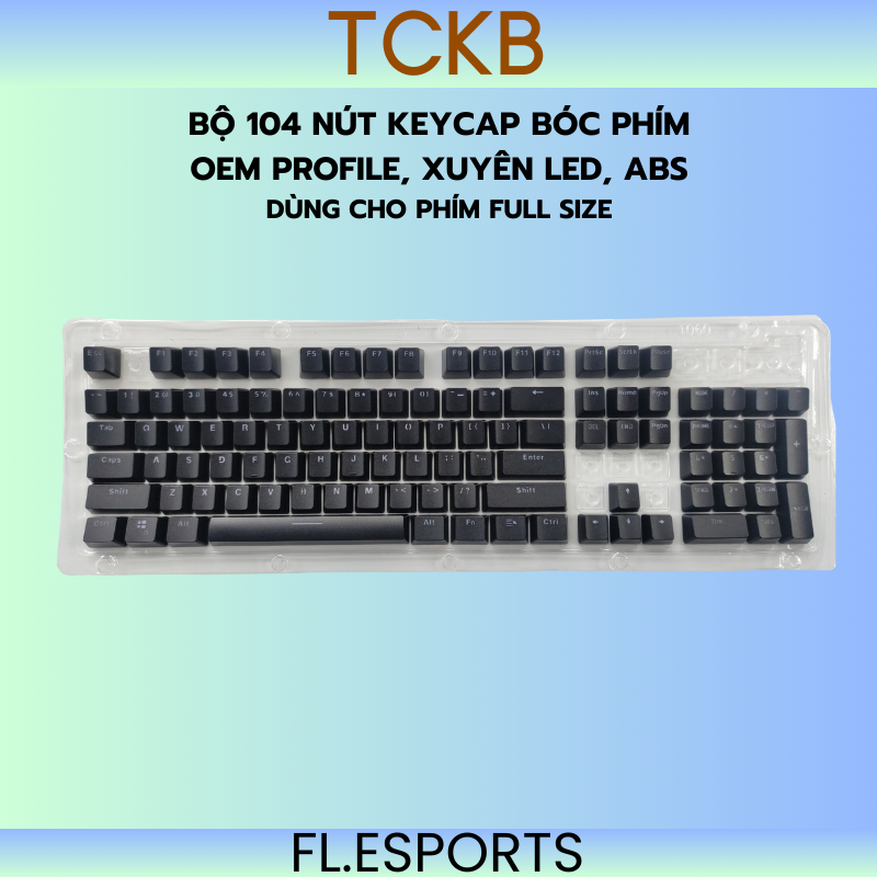 Bộ 104 keycap bóc phím OEM Profile xuyên led màu đen, ABS, layout ANSI dành cho phím full size