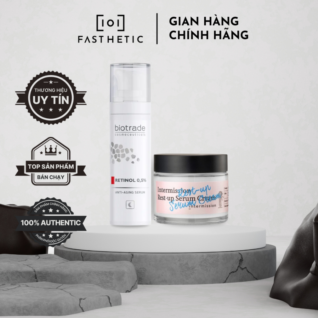 COMBO LỘT XÁC – INTERMISSION REST-UP SERUM CREAM + BIOTRADE PURE SKIN RETINOL 0.5%