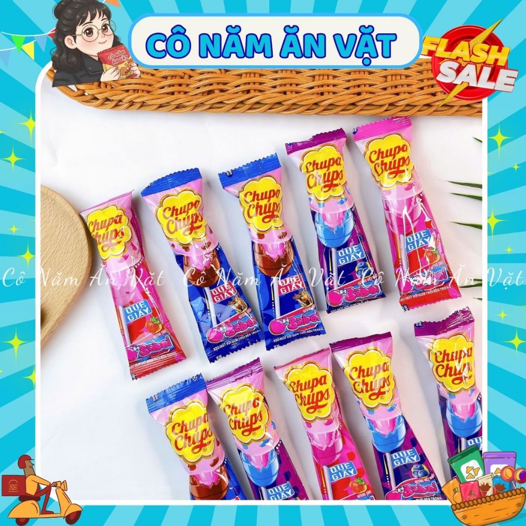 Combo 5 cái Kẹo Mút Chupa Chups Với Gum Thổi Big Babol Bên Trong Hương Cola, Việt Quất, Dâu