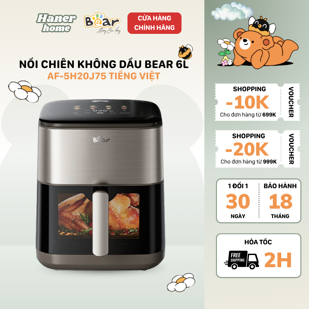 Nồi Chiên Không Dầu Bear 6L Đa Năng Giảm Dầu Mỡ Giữ Dinh Dưỡng Cho Bữa Ăn Healthy Tiện Lợi AF-5H20J7