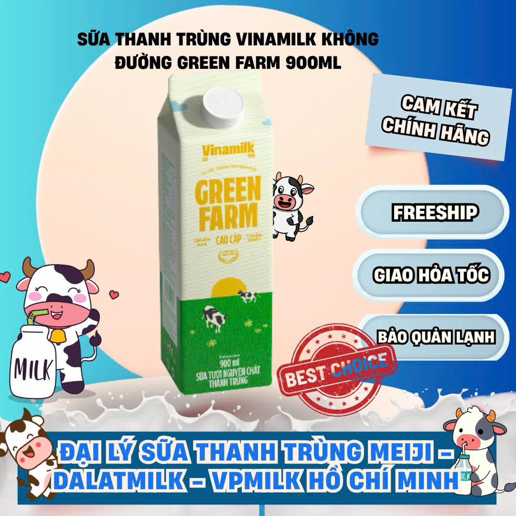 Sữa thanh trùng VINAMILK  KHÔNG ĐƯỜNG - Green farm 900ML