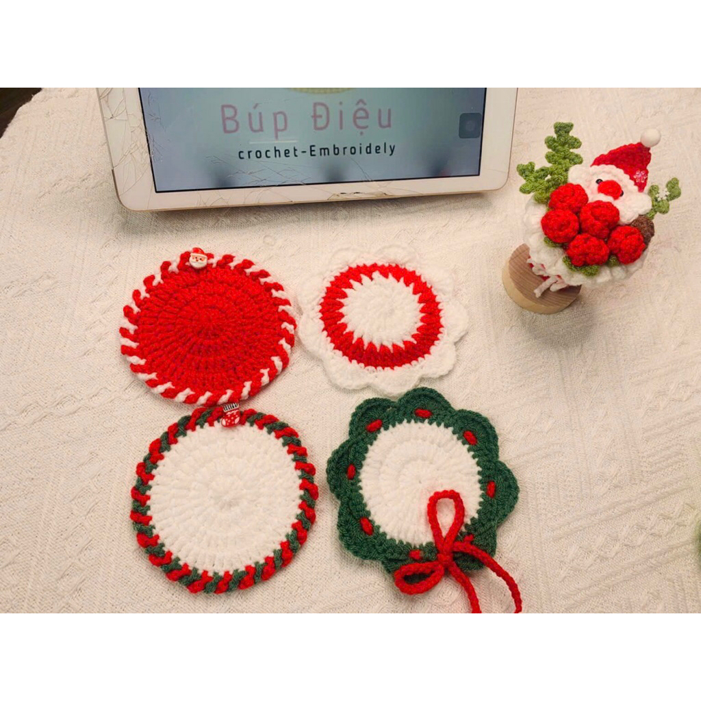 Miếng Lót Ly Decor Noel Móc Tay - Decor Xinh Chuẩn Hàn