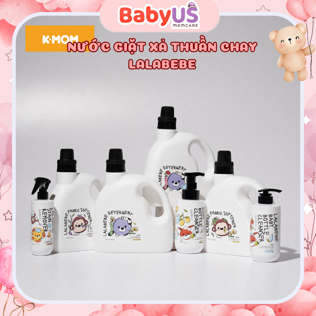 Nước giặt nước xả thuần chay Lalabebe K-mom Hàn Quốc thuần chay, chống dị ứng và vi bụi [BabyUS]