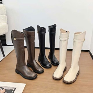  {SẴN QC VIP   Boot Đùi Nữ Da Lì Cao Cấp Loại 1  Đế Thấp Đai Ngang Khuy Mới Bốt đùi nữ 2 Phân dễ đi Fullbox 