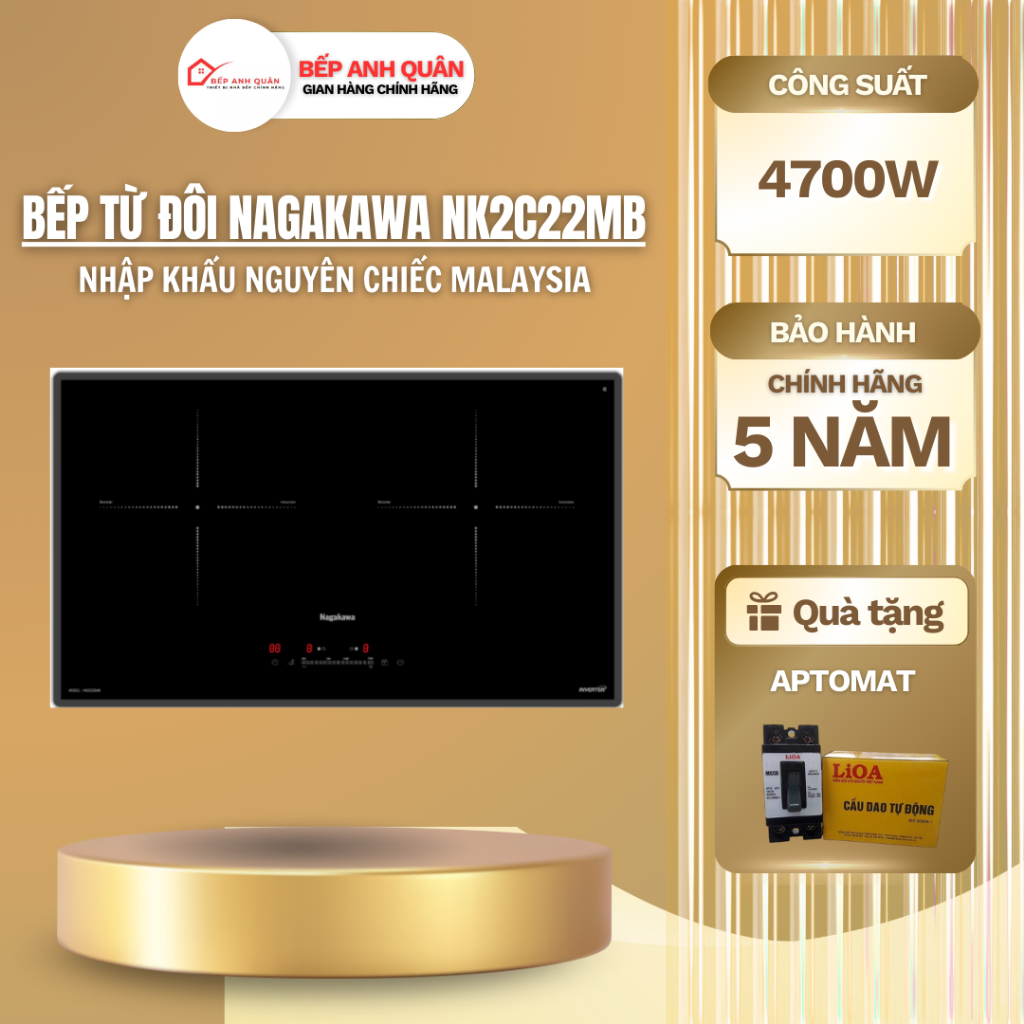 Bếp đôi điện từ Nagakawa UltraSlim NK2C22MB | Bếp từ đôi | Nhập khẩu Malaysia | BH 5 năm tại nhà