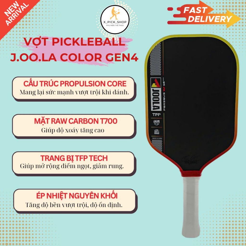 Vợt Pickleball Joola Colorway Gen 4 16mm, mặt Nhám, Hàng Full Logo. [TẶNG LOGO NHÔM]