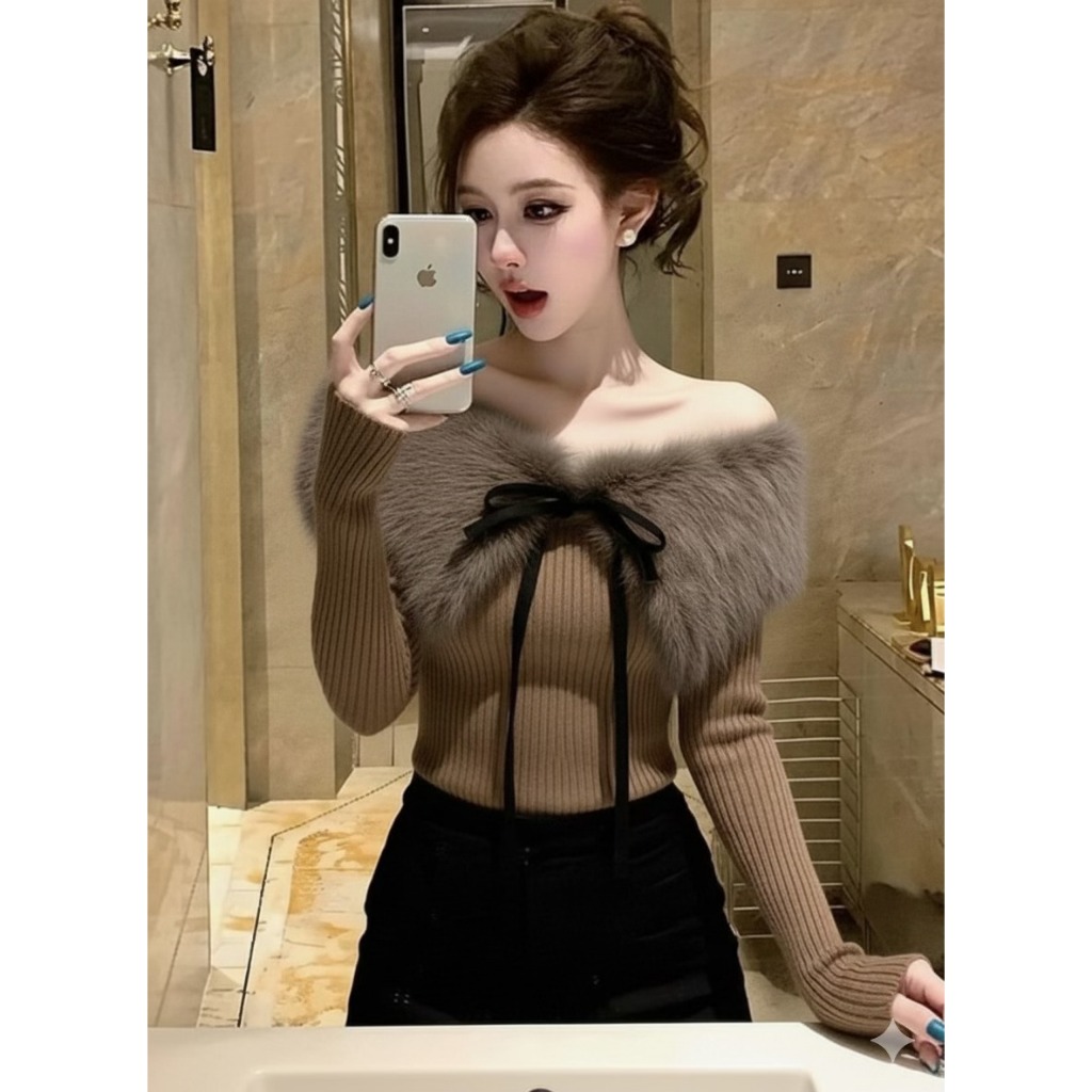 Áo len be cổ lông be Lucia Eclipse Clothing