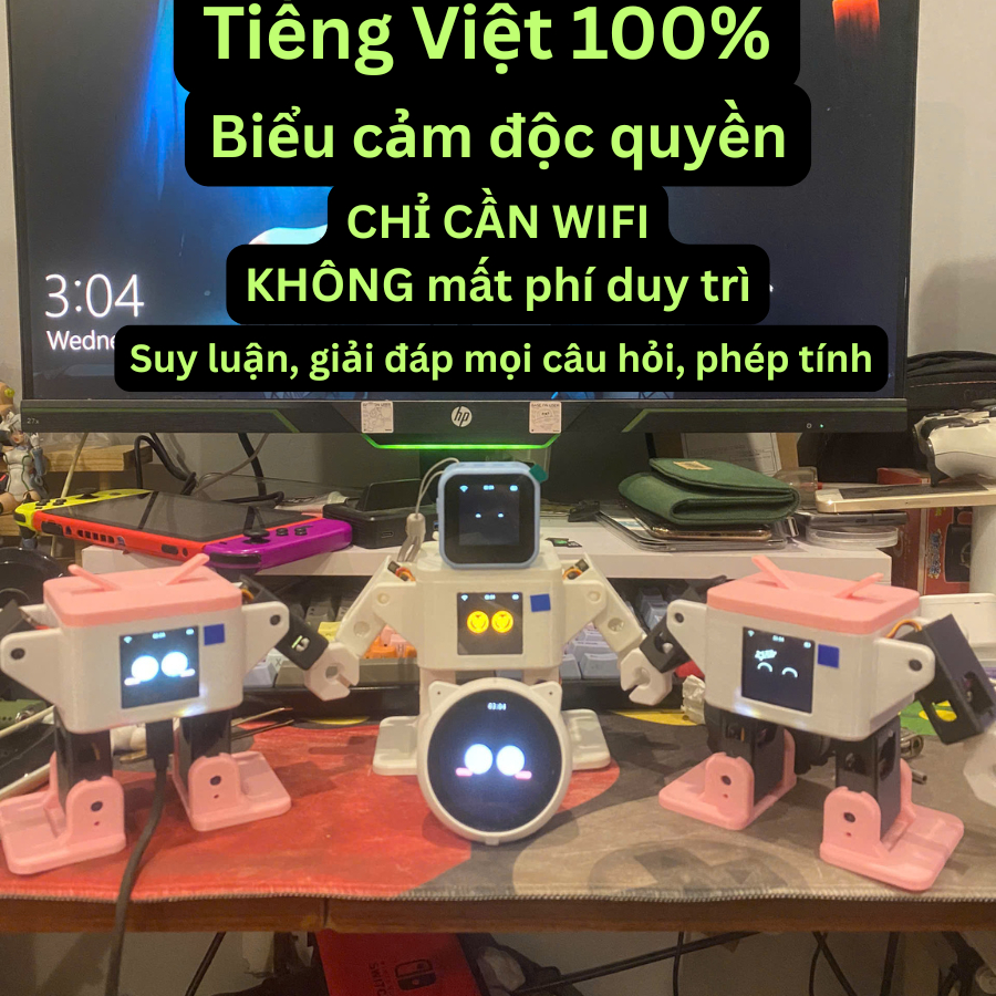 JJ mochi AI otto - robot dạy học ngoại ngữ Anh - Trung - Full tiếng việt, loa xịn, sevor đen, bản ca