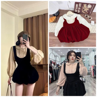   Bigsize 60-90kg  sét yếm bí váy + áo sơ mi lụa mã 530 