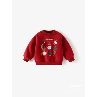Áo nỉ đỏ Noel cho bé, áo Sweater chất nỉ Hàn cao cấp hoạ tiết tuần lộc và gấu cho bé trai, bé gái size 8-30kg