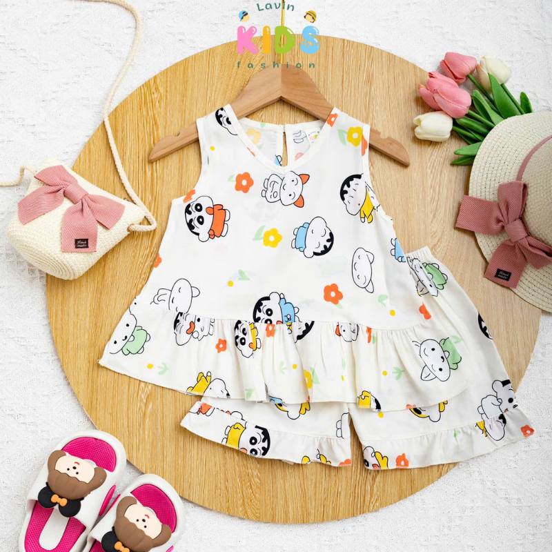 Bộ lanh bé gái sát nách cổ tim Lavin Kids 6-15kg vải mềm mịn, thoáng mát, ít co rút