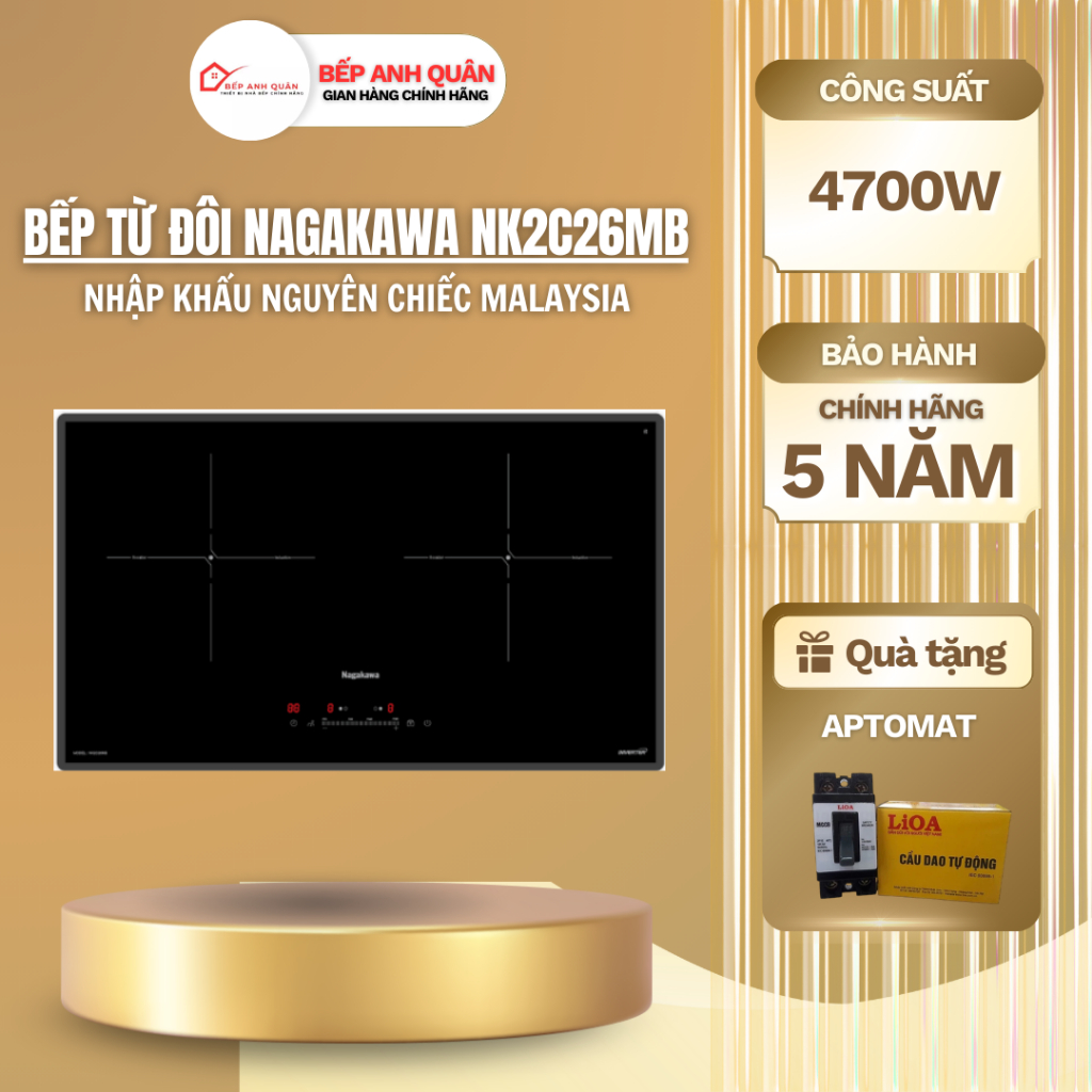 Bếp đôi điện từ Nagakawa UltraSlim NK2C26MB | Nhập Khẩu MALAYSIA | Hệ điều hành kép | BH 5 năm