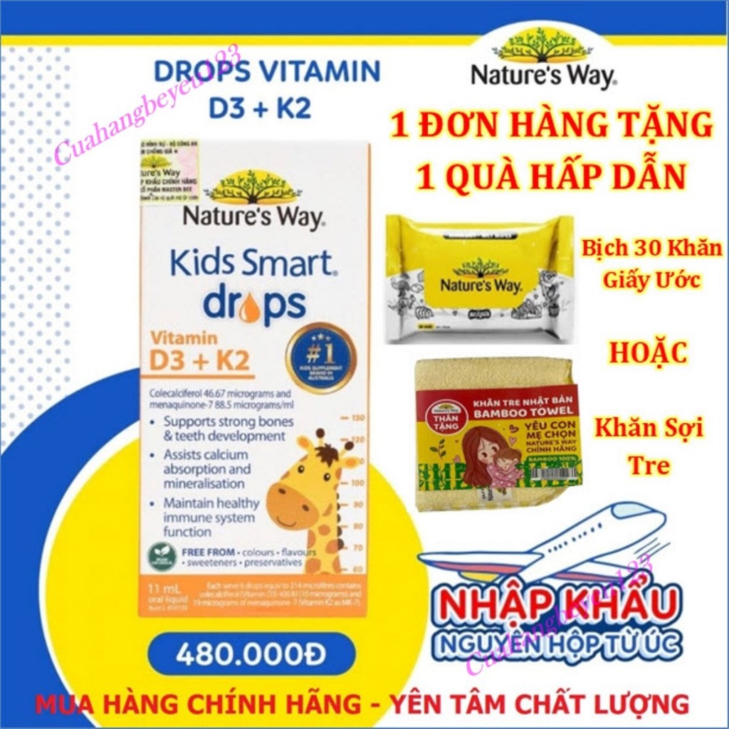 TẶNG QUÀ - Chai 11ml Nature's Way Kids Smart Drops Vitamin D3 + K2 - D3K2 - Giúp tăng sức khỏe cho B