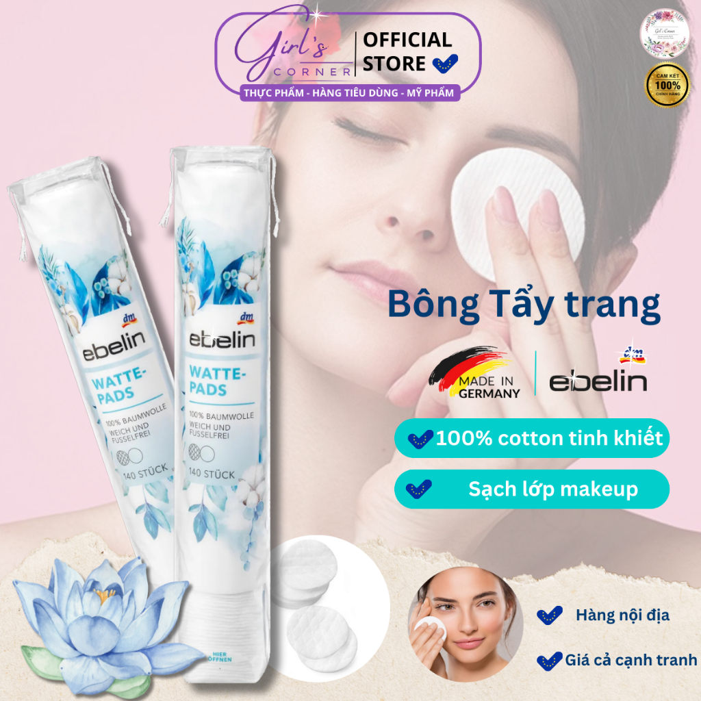 BÔNG TẨY TRANG ĐỨC EBELIN, miếng rửa mặt ebelin, mút trang điểm, bông tắm [Đức] [khuyến mại]