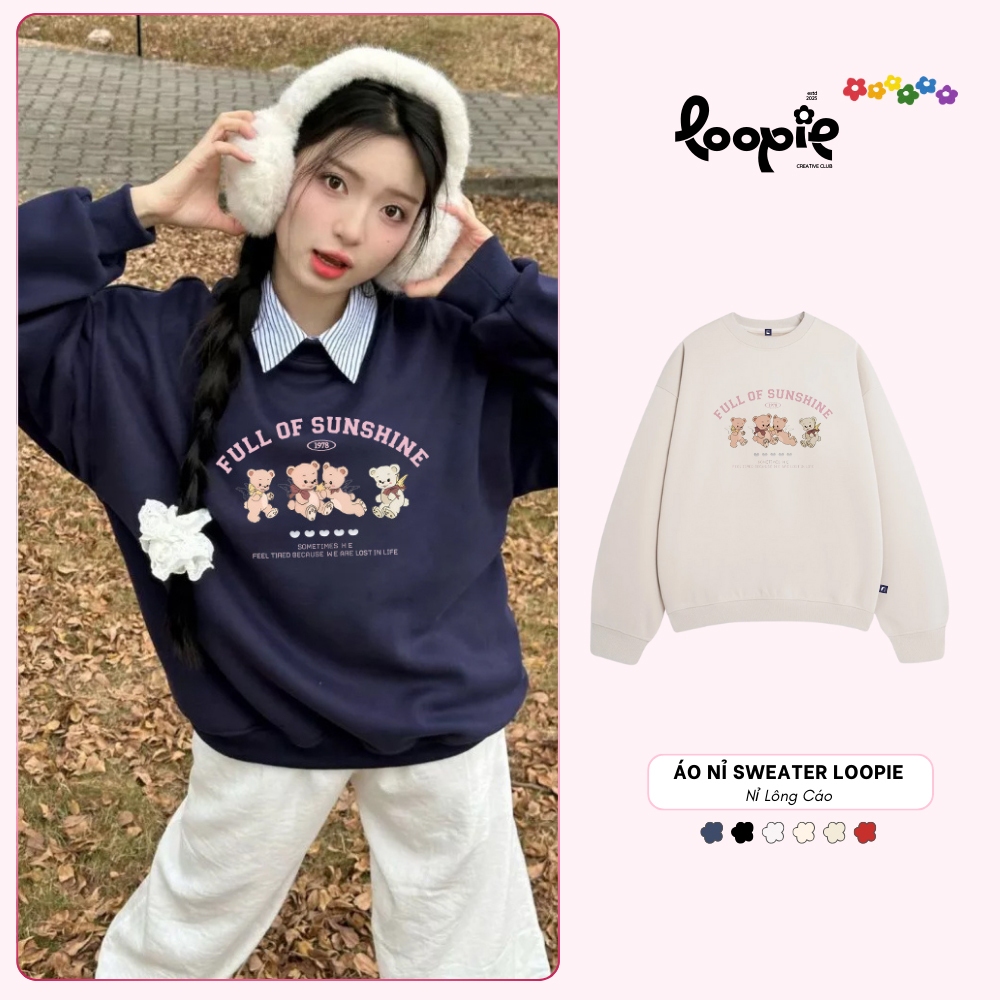 Áo Sweater LOOPIE CLUB BST368 Hình 4 Chú Gấu - Áo Nỉ Lông Cáo Dày Dặn Aesthetic Outfit