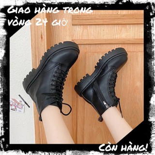  giày bốt martin cổ thấp dành cho nữ Khoá Kéo Bên Hông Kết Hợp Dây Buộc Kiểu boot nữ boot nữ cổ cao 