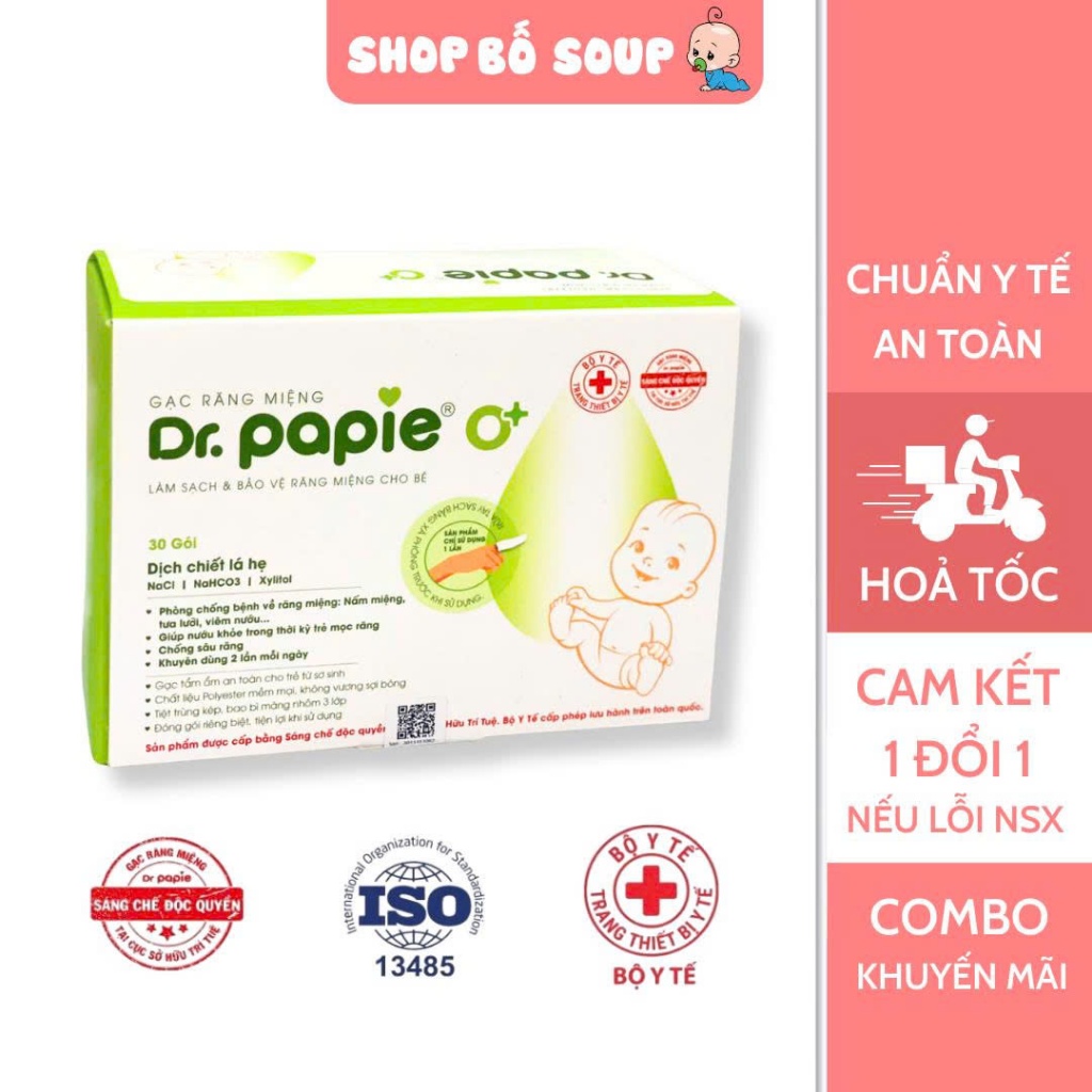 Gạc rơ lưỡi Dr Papie, gạc lưỡi cho trẻ sơ sinh, cạo lưỡi chăm sóc răng miệng an toàn cho bé Shop Bố Soup
