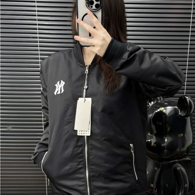 Áo khoác bomber gió nam nữ NY mặt trước thêu logo hãng lưng in chữ bản to trần bông cao cấp Hot Tren