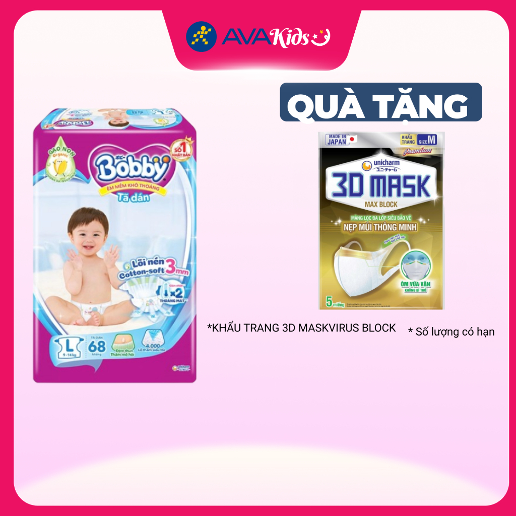 Tã dán Bobby size L 68 miếng (9 - 14 kg)
