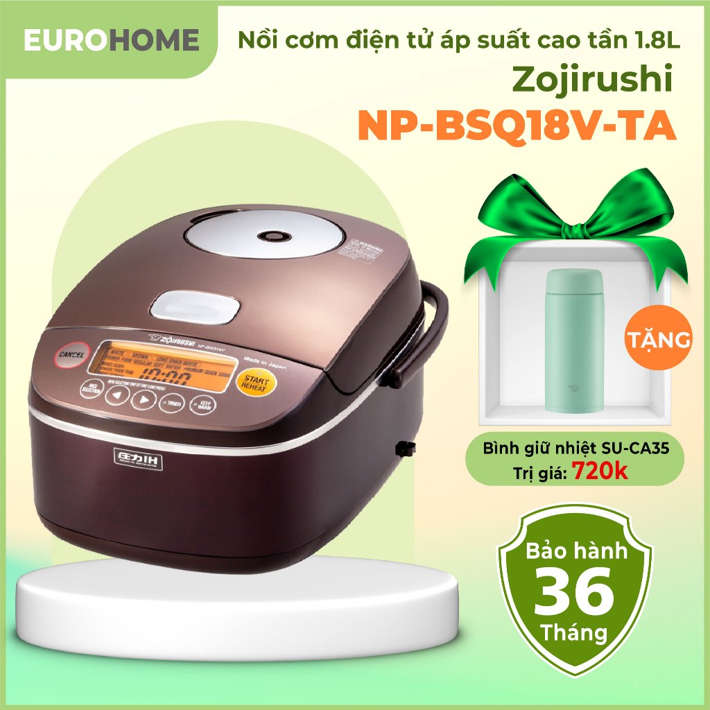 Nồi Cơm Áp Suất Cao Tần Điện Tử Zojirushi NP-BSQ18V-TA 1.8 lít, Bảo Hành 3 Năm Chính Hãng